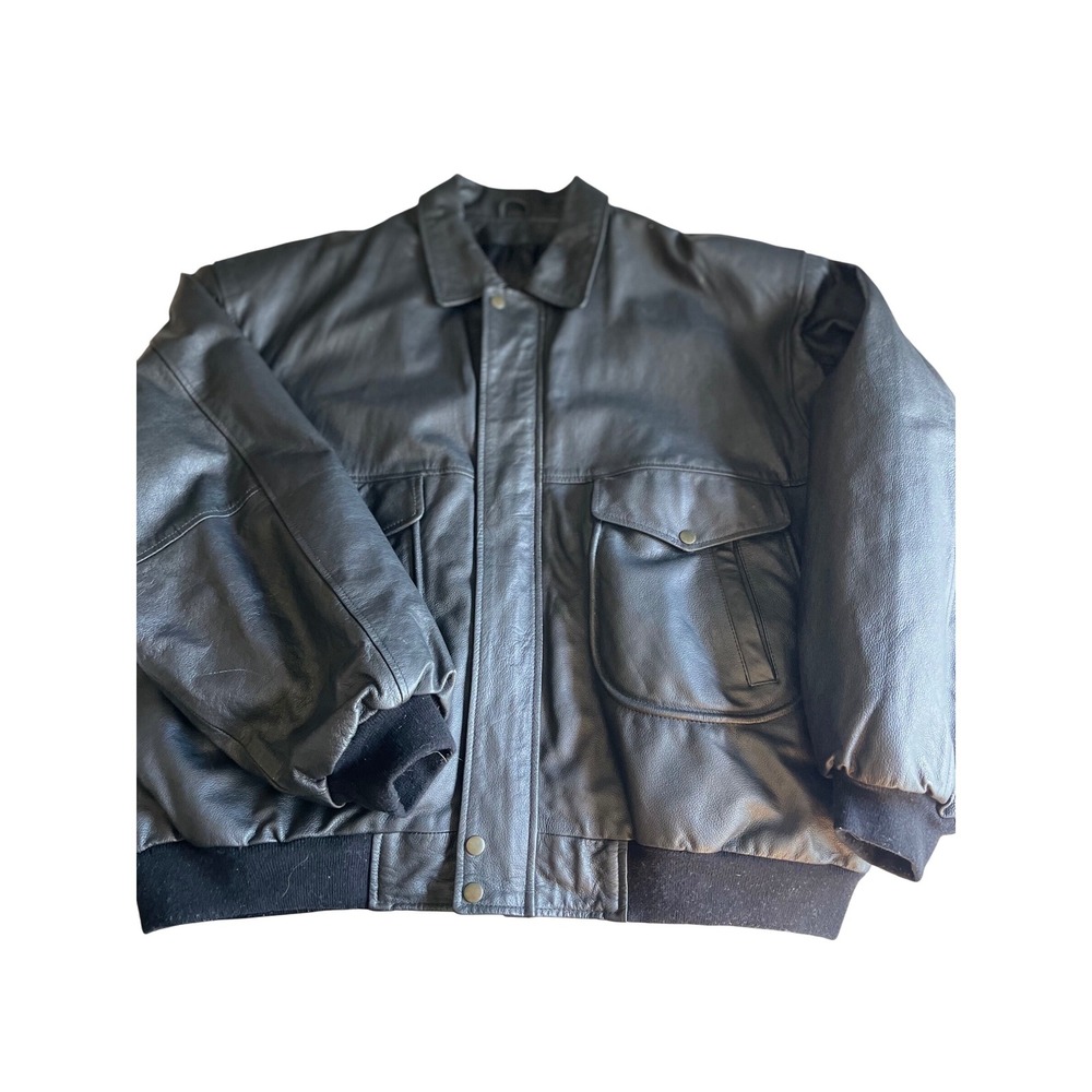 Adventure Bound Wilsons Leather Bomber Jacket Mens 2XLT Black Flight Coat Tall